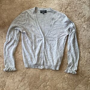 Banana Republic Italian Superloft Ruffle Cuff Cardigan in Heather Gray - M